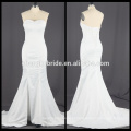 Real Pictures Satin Mermaid Vestido de casamento Long White Strapless Vestido de noiva